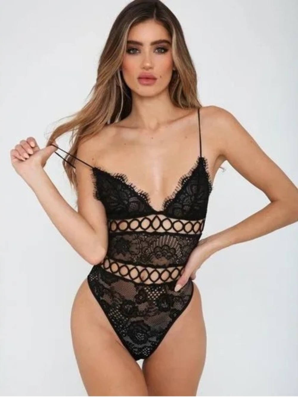 Victoria's Secret Black Lace Cutout Bodysuit